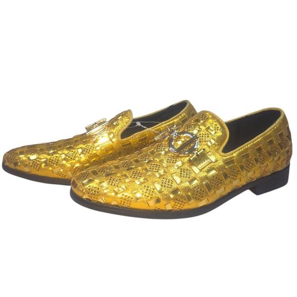 Enzo Romeo Men’s Gold Metallic Woven Rhinestone Loafers Horsebit Size 8 main image 4